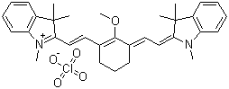 2-((E)-2-(2-甲氧基-3-[(E)-2-(1,3,3-三甲基-1,3-二氢-2H-吲哚-2-亚基)乙亚基]-1-环己烯-1-基)乙烯基)-1,3,3-三甲基-3H-吲哚鎓高氯酸盐分子结构 (CAS 70446-24-1)