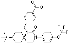 4-[[trans-9-(1,1-Dimethylethyl)-2-oxo-3-[4-(trifluoromethoxy)phenyl]-1,3-diazaspiro[5.5]undec-1-yl]methyl]benzoic acid molecular structure (CAS 706813-28-7)