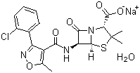 structure of CAS# 7081-44-9, Cloxacillin sodium;Sodium 6-[3-(2-chlorophenyl)-5-methyl-oxazol-4-yl]carbonylamino-3,3-dimethyl-7-oxo-4-thia-1-azabicyclo[3.2.0]heptane-2-carboxylate hydrate