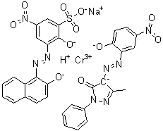 Sodium [2,4-dihydro-4-[(2-hydroxy-5-nitrophenyl)azo]-5-methyl-2-phenyl-3H-pyrazol-3-onato(2-)][2-hydroxy-3-[(2-hydroxy-1-naphthalenyl)azo]-5-nitrobenzenesulfonato(3-)] hydrogen chromate molecular structure (CAS 70815-17-7)