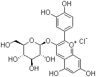 结构式 CAS# 7084-24-4, 2-(3,4-二羟基苯基)-3-(beta-D-吡喃葡萄糖氧基)-5,7-二羟基-1-苯并吡喃鎓氯化物