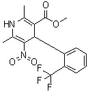 structure of CAS# 71145-03-4, Methyl 1,4-dihydro-2,6-dimethyl-5-nitro-4-[2-(trifluoromethyl)phenyl]-3-pyridinecarboxylate;(±)-Bay K 8644; BAY-k 8644; BK 8644; SQ 28873
