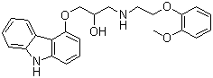 结构式 CAS# 72956-09-3, 卡维地洛; 1-(9H-咔唑-4-氧基)-3-[2-(2-甲氧基苯氧基)乙基氨基]-2-丙醇