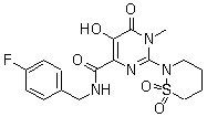 structure of CAS# 729607-74-3, N-[(4-Fluorophenyl)methyl]-1,6-dihydro-5-hydroxy-1-methyl-6-oxo-2-(tetrahydro-1,1-dioxido-2H-1,2-thiazin-2-yl)-4-pyrimidinecarboxamide