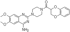 structure of CAS# 74191-85-8, Doxazosin;[4-(4-Amino-6,7-dimethoxy-quinazolin-2- yl)piperazin-1-yl]-(2,5-dioxabi cyclo[4.4.0]deca-6,8,10-trien-4-yl)methanone