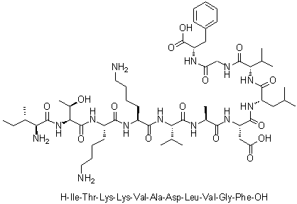 L-Isoleucyl-L-threonyl-L-lysyl-L-lysyl-L-valyl-L-alanyl-L-alpha-aspartyl-L-leucyl-L-valylglycyl-L-phenylalanine molecular structure (CAS 742070-61-7)