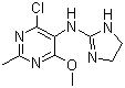 结构式 CAS# 75438-57-2, 莫索尼啶; 4-氯-N-(4,5-二氢-1H-咪唑-2-基)-6-甲氧基-2-甲基-5-嘧啶胺