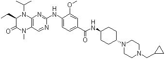 结构式 CAS# 755038-65-4, N-[反式-4-[4-(环丙基甲基)-1-哌嗪基]环己基]-4-[[(7R)-7-乙基-5,6,7,8-四氢-5-甲基-8-异丙基-6-氧代-2-蝶啶基]氨基]-3-甲氧基苯甲酰胺