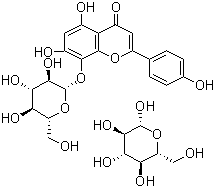 structure of CAS# 76135-82-5, Glucosylvitexin;8-(beta-D-Glucopyranosyloxy)-5,7-dihydroxy-2-(4-hydroxyphenyl)-4H-1-benzopyran-4-one mono-beta-D-glucopyranoside