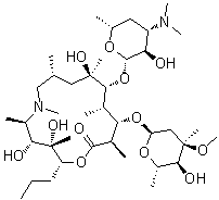 (2R,3S,4R,5R,8R,10R,11R,12S,13S,14R)-13-[(2,6-Dideoxy-3-C-methyl-3-O-methyl-alpha-L-ribo-hexopyranosyl)oxy]-3,4,10-trihydroxy-3,5,6,8,10,12,14-heptamethyl-2-propyl-11-[[3,4,6-trideoxy-3-(dimethylamino)-beta-D-xylo-hexopyranosyl]oxy]-1-oxa-6-azacyclopentadecan-15-one molecular structure (CAS 763924-54-5)