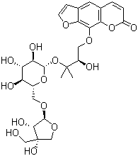 structure of CAS# 765316-44-7, Heraclenol 3'-O-[beta-D-apiofuranosyl-(1-6)-beta-D-glucopyranoside];9-[(2R)-3-[(6-O-D-Apio-beta-D-furanosyl-beta-D-glucopyranosyl)oxy]-2-hydroxy-3-methylbutoxy]-7H-furo[3,2-g][1]benzopyran-7-one