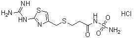 structure of CAS# 76824-17-4, 3-[[[2-[(Aminoiminomethyl)amino]-4-thiazolyl]methyl]thio]-N-(aminosulfonyl)propanamide monohydrochloride