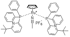 结构式 CAS# 776230-17-2, 乙腈双[2-二苯基膦-6-叔丁基吡啶]环戊二烯钌六氟磷酸盐