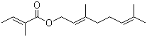 结构式 CAS# 7785-33-3, 惕各酸香叶酯; (E,E)-3,7-二甲基-2,6-辛二烯-1-醇-2-甲基-2-丁烯酸酯