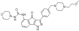 结构式 CAS# 784210-88-4, N-[1,4-二氢-3-[4-[[4-(2-甲氧基乙基)-1-哌嗪基]甲基]苯基]-4-氧代茚并[1,2-c]吡唑-5-基]-N'-4-吗啉基脲