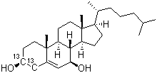 胆固醇-3,4-13C2分子结构 (CAS 78887-48-6)