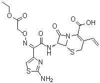 (6R,7R)-7-[[(2Z)-2-(2-氨基-4-噻唑基)-2-[(2-乙氧基-2-氧代乙氧基)亚氨基]乙酰基]氨基]-3-乙烯基-8-氧代-5-硫杂-1-氮杂双环[4.2.0]辛-2-烯-2-羧酸分子结构 (CAS 79368-95-9)