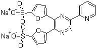 structure of CAS# 79551-14-7, Ferene disodium salt;3-(2-Pyridyl)-5,6-di(2-furyl)-1,2,4-triazine-5',5''-disulfonic acid disodium salt; 5,5'-[3-(2-Pyridyl)-1,2,4-triazine-5,6-diyl]difuran-2-sulfonic acid disodium salt