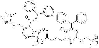 [6R-[6alpha,7alpha,7(R*)]]-7-[[6-(二苯基甲氧基)-1,6-二氧代-5-[[(2,2,2-三氯乙氧基)羰基]氨基]己基]氨基]-7-甲氧基-3-[[(1-甲基-1H-四唑-5-基)硫代]甲基]-8-氧代-5-硫杂-1-氮杂双环[4.2.0]辛-2-烯-2-羧酸二苯基甲基酯分子结构 (CAS 80194-18-9)