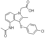 structure of CAS# 802904-66-1, 4-(Acetylamino)-3-[(4-chlorophenyl)thio]-2-methyl-1H-indole-1-acetic acid;AZD 1981