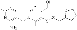structure of CAS# 804-30-8, Fursultiamine;N-(4-Amino-2-methylpyrimidin-5-ylmethyl)-N-[4-hydroxy-1-methyl- 2-(tetrahydrofurfuryldithio)but-1-enyl]formamide