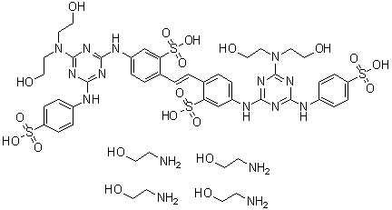 2,2'-(1,2-Ethenediyl)bis[5-[[4-[bis(2-hydroxyethyl)amino]-6-[(4-sulfophenyl)amino]-1,3,5-triazin-2-yl]amino]benzenesulfonic acid compd. with 2-aminoethanol (1:4) molecular structure (CAS 80867-11-4)