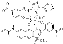 Disodium [2,4-dihydro-4-[(2-hydroxy-5-nitrophenyl)azo]-5-methyl-2-phenyl-3H-pyrazol-3-onato(2-)][4-hydroxy-3-[(2-hydroxy-5-nitrophenyl)azo]-6-[(1-oxo-2-propenyl)amino]-2-naphthalenesulfonato]chromate molecular structure (CAS 80997-95-1)
