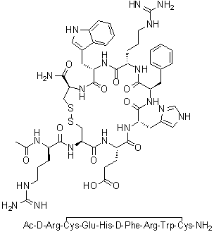 N2-Acetyl-D-arginyl-L-cysteinyl-L-alpha-glutamyl-L-histidyl-D-phenylalanyl-L-arginyl-L-tryptophyl-L-cysteinamide cyclic (2→8)-disulfide molecular structure (CAS 819048-44-7)