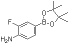 structure of CAS# 819058-34-9, 4-Amino-3-fluorophenylboronic acid, pinacol ester;2-Fluoro-4-(4,4,5,5-tetramethyl-[1,3,2]dioxaborolan-2-yl)phenylamine; 2-Fluoro-4-(4,4,5,5-tetramethyl-1,3,2-dioxaborolan-2-yl)benzenamine