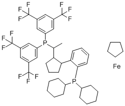 (1S)-1-[(1R)-1-[bis[3,5-bis(trifluoromethyl)phenyl]phosphino]ethyl]-2-[2-(dicyclohexylphosphino)phenyl]-Ferrocene molecular structure (CAS 821009-34-1)