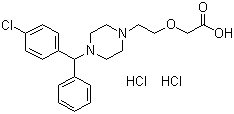 结构式 CAS# 83881-52-1, 盐酸西替利嗪; (+/-)-2-[2-[4-[(4-氯苯基)苯甲基]-1-哌嗪基]乙氧基]乙酸二盐酸盐