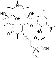 structure of CAS# 83905-01-5, Azithromycin;9-Deoxo-9a-methyl-9a-aza-homoerythromycin A; (2R,3S,4R,5R,8R,10R,11R,13S,14R)-11-[(2S,3R,4S,6R)-4-Dimethylamino-3-hydroxy-6-methyloxan-2-yl]oxy-2-ethyl-3,4,10-trihydroxy-13-[(2R,4R,5S,6S)-5-hydroxy-4-methoxy-4,6-dimethyloxan-2-yl]oxy-3,5,6,8,10,12,14-heptamethyl-1-oxa-6-azacyclopentadecan-15-one