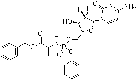 structure of CAS# 840506-29-8, N-(2'-Deoxy-2',2'-difluoro-P-phenyl-5'-cytidylyl)-L-alanine phenylmethyl ester