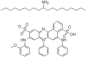 10-Nonadecanamine, compd. with 9-[(2-methoxyphenyl)amino]-7-phenyl-5-(phenylamino)-4,10-disulfobenzo[a]phenazinium inner salt (1:1) molecular structure (CAS 84110-50-9)