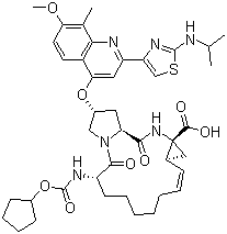 (2R,6S,12Z,13aS,14aR,16aS)-6-[[(Cyclopentyloxy)carbonyl]amino]-1,2,3,6,7,8,9,10,11,13a,14,15,16,16a-tetradecahydro-2-[[7-methoxy-8-methyl-2-[2-[(1-methylethyl)amino]-4-thiazolyl]-4-quinolinyl]oxy]-5,16-dioxocyclopropa[e]pyrrolo[1,2-a][1,4]diazacyclopentadecine-14a(5H)-carboxylic acid molecular structure (CAS 849022-30-6)