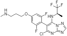 structure of CAS# 849550-05-6, Cevipabulin;5-Chloro-6-[2,6-difluoro-4-[3-(methylamino)propoxy]phenyl]-N-((1S)-2,2,2-trifluoro-1-methylethyl)-[1,2,4]triazolo[1,5-a]pyrimidin-7-amine