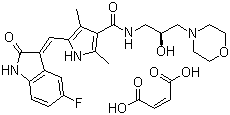 structure of CAS# 849643-15-8, SU14813 maleate;5-[(Z)-(5-Fluoro-1,2-dihydro-2-oxo-3H-indol-3-ylidene)methyl]-N-[(2S)-2-hydroxy-3-(4-morpholinyl)propyl]-2,4-dimethyl-1H-pyrrole-3-carboxamide (2Z)-2-butenedioate