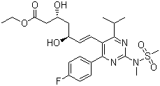 structure of CAS# 851443-04-4, Rosuvastatin ethyl ester;7-[4-(4-fluorophenyl)-6-(1-methylethyl)-2-(N-methyl-N-methylsulfonyl-amino)-pyrimidin-5-yl]-3,5-dihydroxy-hept-6-enoic acid ethyl ester