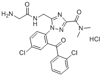 structure of CAS# 85815-37-8, Rilmazafone hydrochloride;5-[[(2-aminoacetyl)amino]methyl]-1-[4-chloro-2-(2-chlorobenzoyl)phenyl]-N,N-dimethyl-1,2,4-triazole-3-carboxamide;hydrochloride
