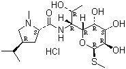 结构式 CAS# 859-18-7, 盐酸林可霉素; 6,8-二脱氧-6-(1-甲基-4-丙基-L-2-吡咯烷甲酰氨基)-1-硫代-D-赤式-alpha-D-半乳辛吡喃糖苷盐酸盐