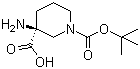 结构式 CAS# 862372-92-7, (S)-1-Boc-3-氨基哌啶-3-羧酸; (S)-3-氨基-1-叔丁氧羰基哌啶-3-羧酸