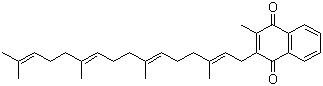 结构式 CAS# 863-61-6, 四烯甲萘醌; 维生素 K2; 2-甲基-3-[(2E,6E,10E)-3,7,11,15-四甲基十六碳-2,6,10,14-四烯基]萘-1,4-二酮