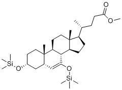 (R)-Methyl 4-((3R,5S,8S,9S,10S,13R,14S,17R)-10,13-dimethyl-3,7-bis((trimethylsilyl)oxy)-2,3,4,5,8,9,10,11,12,13,14,15,16,17-tetradecahydro-1H-cyclopenta[a]phenanthren-17-yl)pentanoate molecular structure (CAS 863239-58-1)