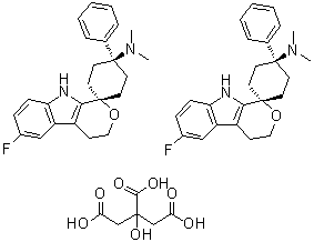 (1alpha,4beta)-6'-氟-4',9'-二氢-N,N-二甲基-4-苯基-螺[环己烷-1,1'(3'H)-吡喃并[3,4-b]吲哚]-4-胺半柠檬酸盐分子结构 (CAS 863513-92-2)