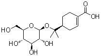 structure of CAS# 865887-46-3, (4S)-4-[1-(beta-D-Glucopyranosyloxy)-1-methylethyl]-1-cyclohexene-1-carboxylic acid