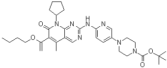 4-[6-[[6-(1-Butoxyvinyl)-8-cyclopentyl-5-methyl-7-oxo-7,8-dihydropyrido[2,3-d]pyrimidin-2-yl]amino]pyridin-3-yl]piperazine-1-carboxylic acid tert-butyl ester molecular structure (CAS 866084-31-3)
