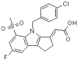 (2E)-[4-[(4-氯苯基)甲基]-7-氟-1,4-二氢-5-(甲基磺酰基)环戊二烯并[b]吲哚-3(2H)-亚基]乙酸分子结构 (CAS 866215-99-8)