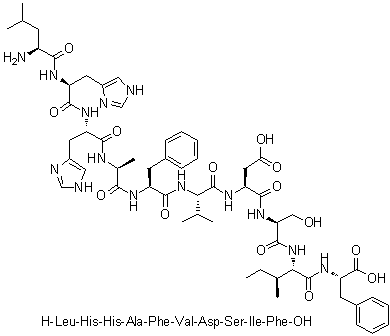 L-Leucyl-L-histidyl-L-histidyl-L-alanyl-L-phenylalanyl-L-valyl-L-alpha-aspartyl-L-seryl-L-isoleucyl-L-phenylalanine molecular structure (CAS 868527-33-7)