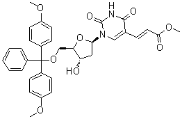 (2E)-3-[1-[5-O-[Bis(4-methoxyphenyl)phenylmethyl]-2-deoxy-beta-D-erythro-pentofuranosyl]-1,2,3,4-tetrahydro-2,4-dioxo-5-pyrimidinyl]-2-propenoic acid methyl ester molecular structure (CAS 869355-22-6)