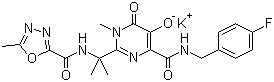 structure of CAS# 871038-72-1, Raltegravir potassium;N-[(4-Fluorophenyl)methyl]-1,6-dihydro-5-hydroxy-1-methyl-2-[1-methyl-1-[[(5-methyl-1,3,4-oxadiazol-2-yl)carbonyl]amino]ethyl]-6-oxo-4-pyrimidinecarboxamide potassium salt; MK 0518